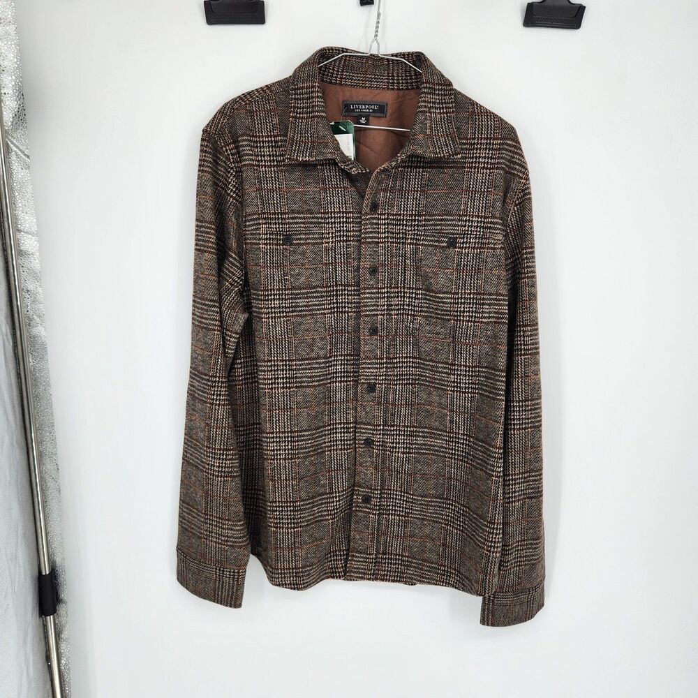 Liverpool Los Angeles Men's Brown Medium Knit Long Sleeve Button Up Shirt NWT‎